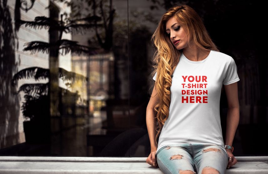 FREE Young Woman T-Shirt Mockup PSD Template