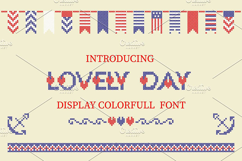 lovely day color crossstich 4th of july and independence day font