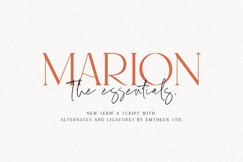 marion the essentials logo feminine font