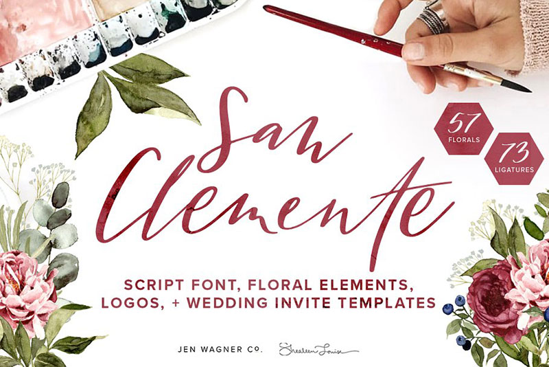 san clemente script spring florals flower font