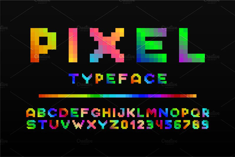 colorful pixel retro alphabet 8 bit font
