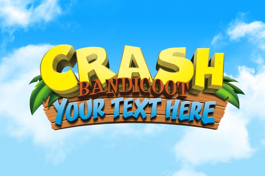 Crash Bandicoot Logo and Text Effect PSD Template