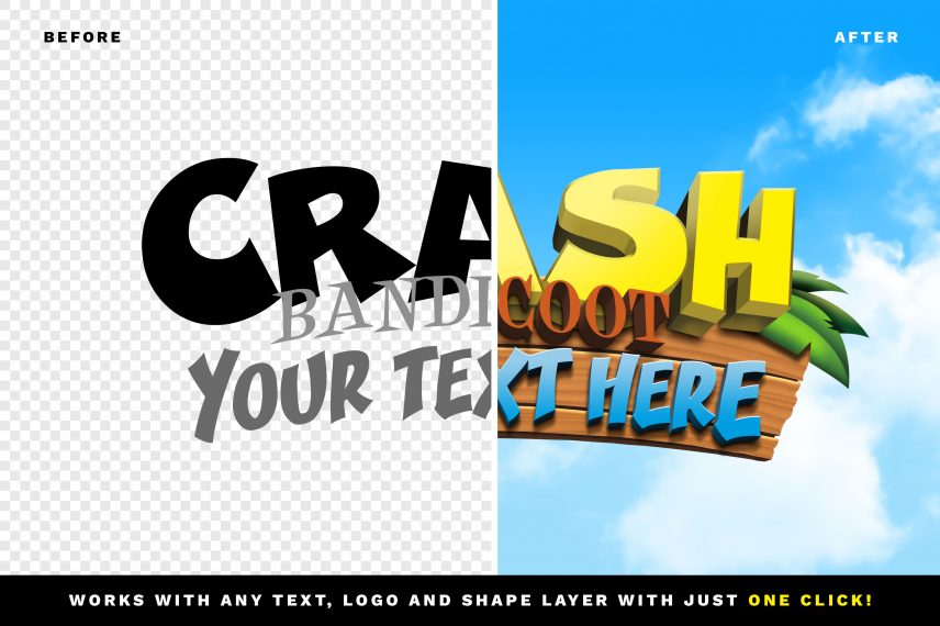 Crash Bandicoot Logo and Text Effect PSD Template