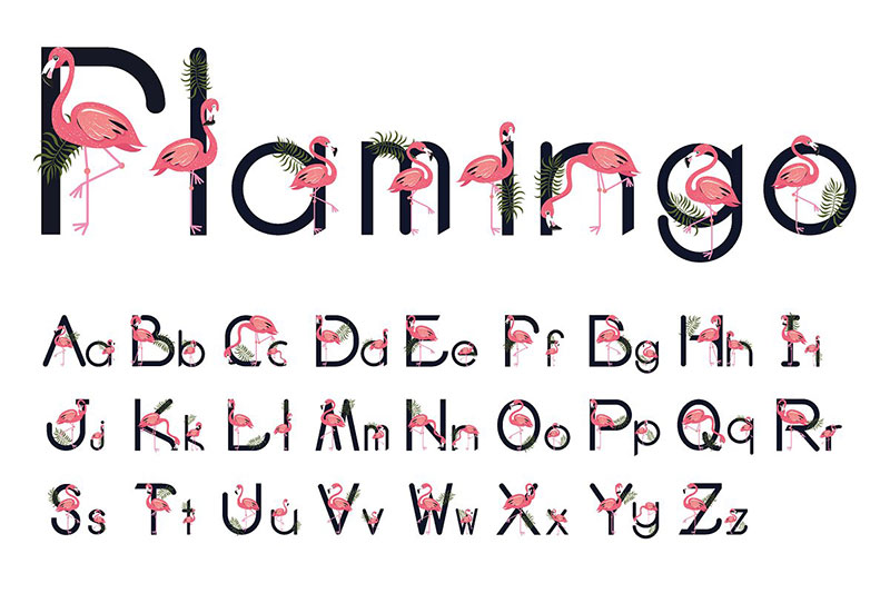 flamingo tropical bird letter vector animal font
