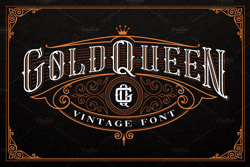 gold queen vintage poker font