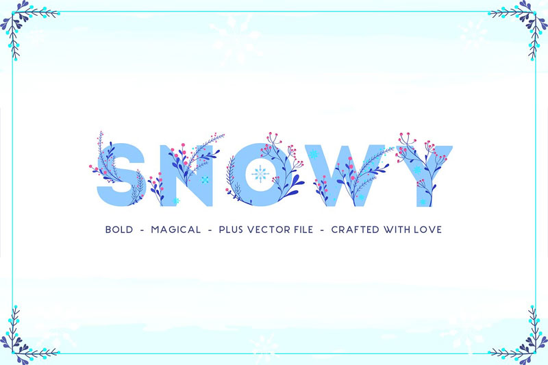 snowy floral color leaf font