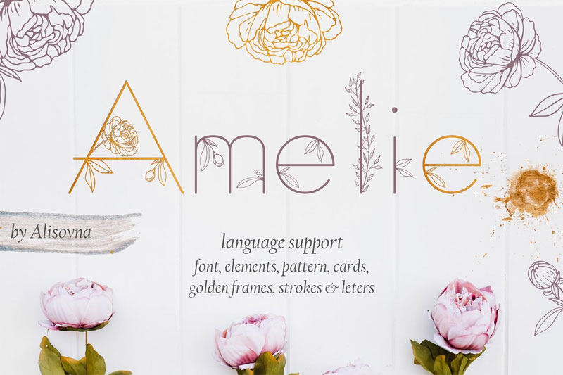 amelie floral display leaf font