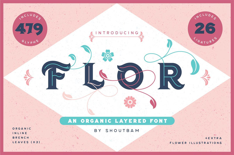 flor layered leaf font