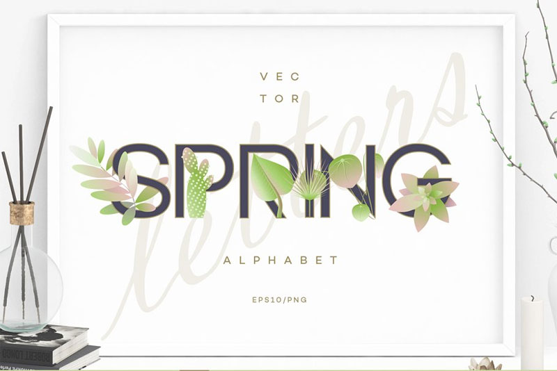 spring alphabet letters leaf font