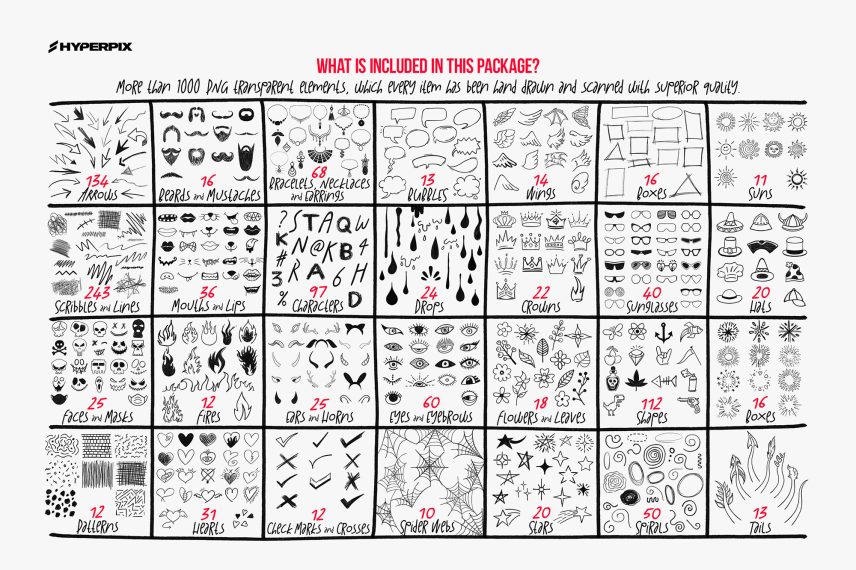 Hyper Hand Drawn PNG Elements