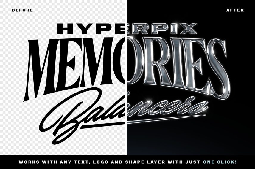 Chrome Text Effect Vol.25 PSD Mockup - Before After