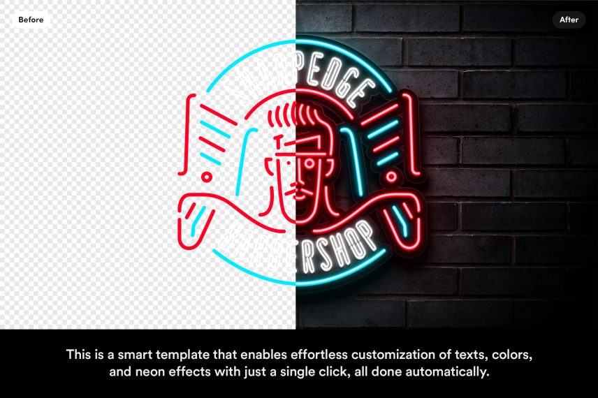 Barbershop Logo Neon Sign PSD EPS Vector