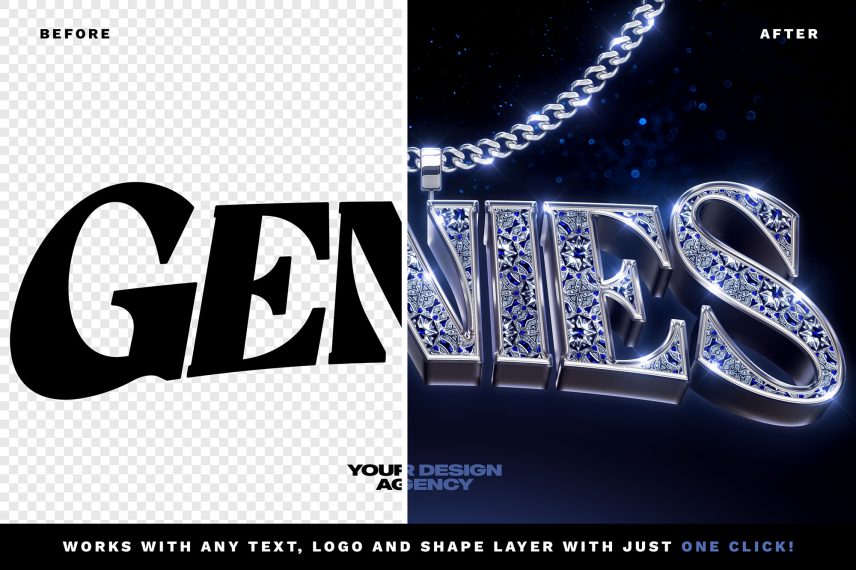 Sapphire Gem Logo and Text Effect PSD Template - Before / After