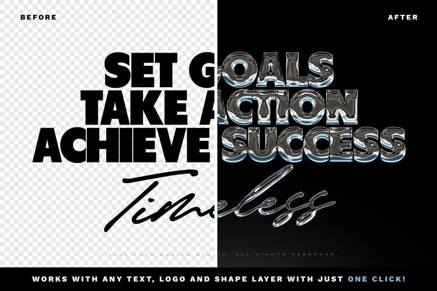 Chrome Text Effect Vol.26 PSD Mockup - Before / After