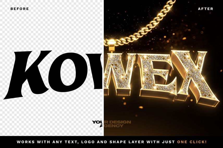 Gold Jewel Logo and Text Effect PSD Template - Before / After