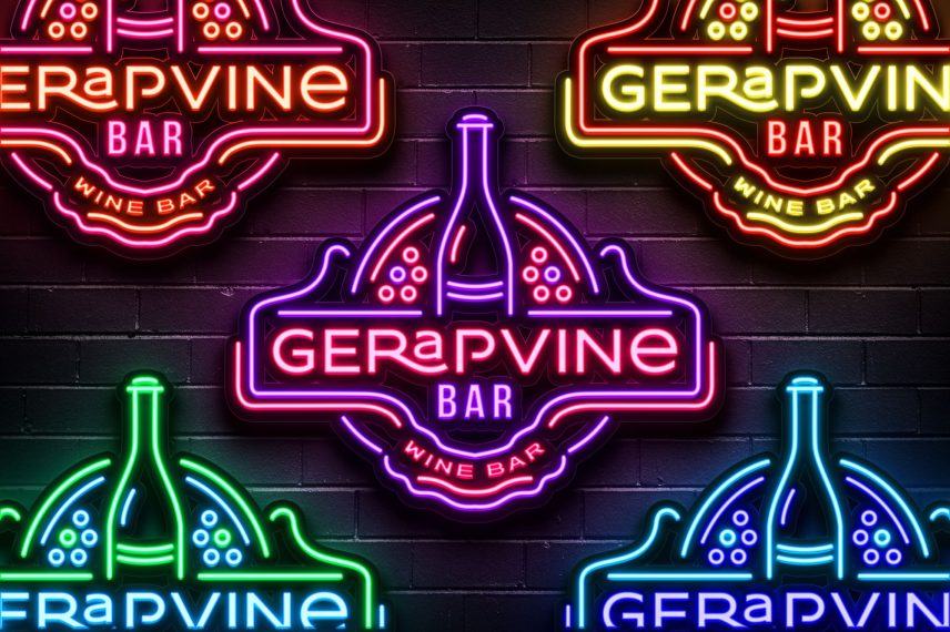 Wine Bar Logo Neon Sign PSD EPS Vector