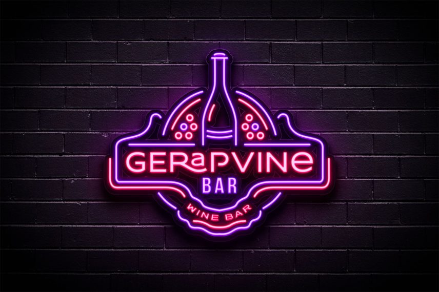 Wine Bar Logo Neon Sign PSD EPS Vector