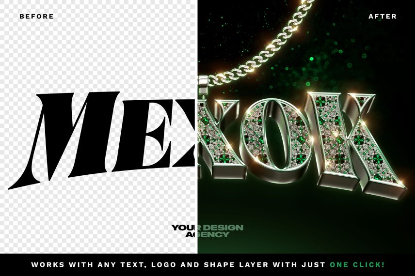 Emerald Gem Logo and Text Effect - Before - After