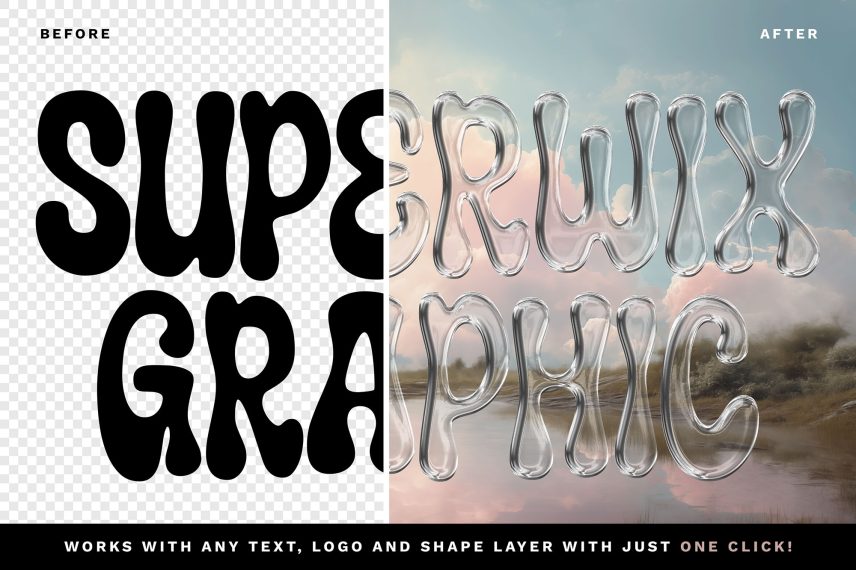Realistic Glass Chrome Text Effect Vol.3 - Before After