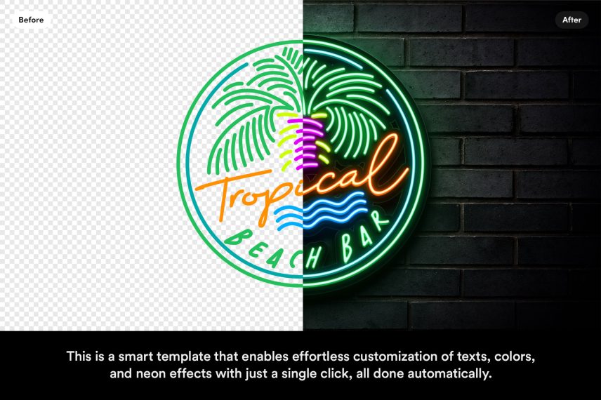 Tropical Beach Bar Logo Neon Sign PSD / EPS Vector