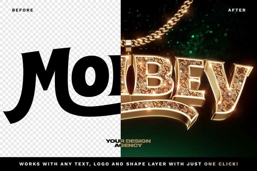 Ornamental Gold Text Effect / Logo Mockup - Before / After