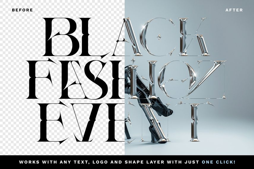 Realistic Metal Chrome Text Effect Vol.9 PSD Template - Before / After