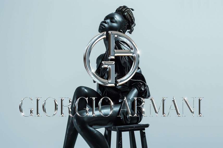 Realistic Metal Chrome Text Effect Vol.9 PSD - Giorgio Armani Logo