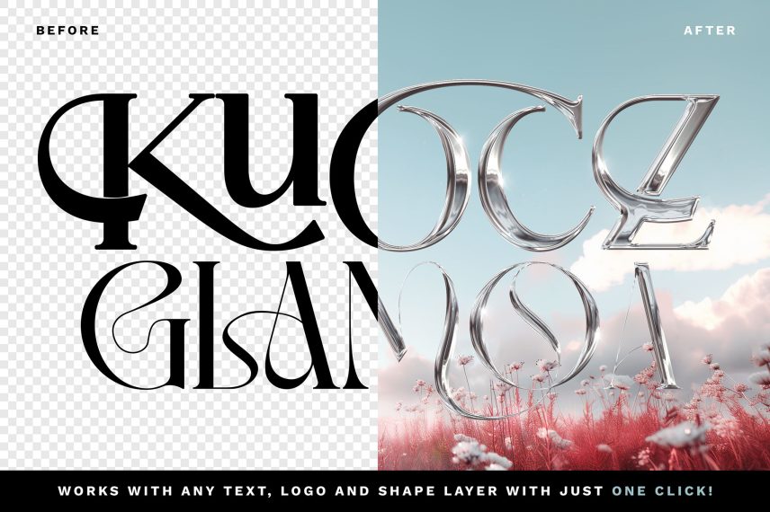 Chrome Text Effect Vol.27 PSD Mockup - Before After