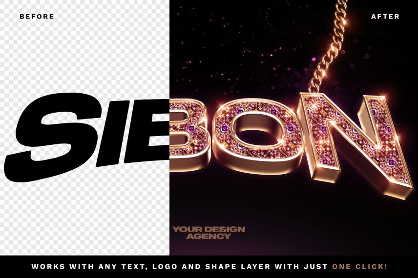 Amethyst Gemstone Logo and Text Effect PSD Template - Before / After