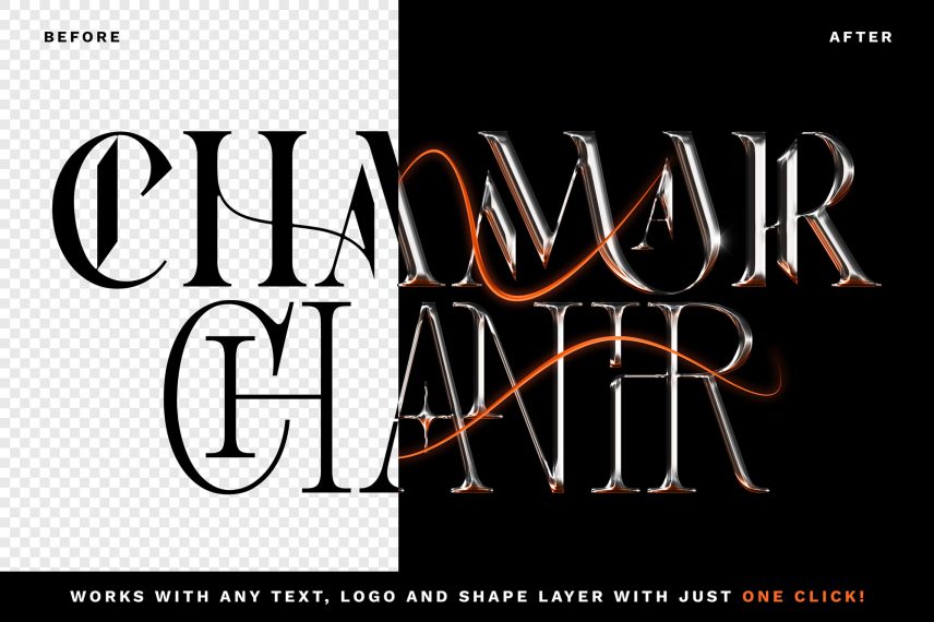 Cinematic Chrome PSD Text Effect - Before / After