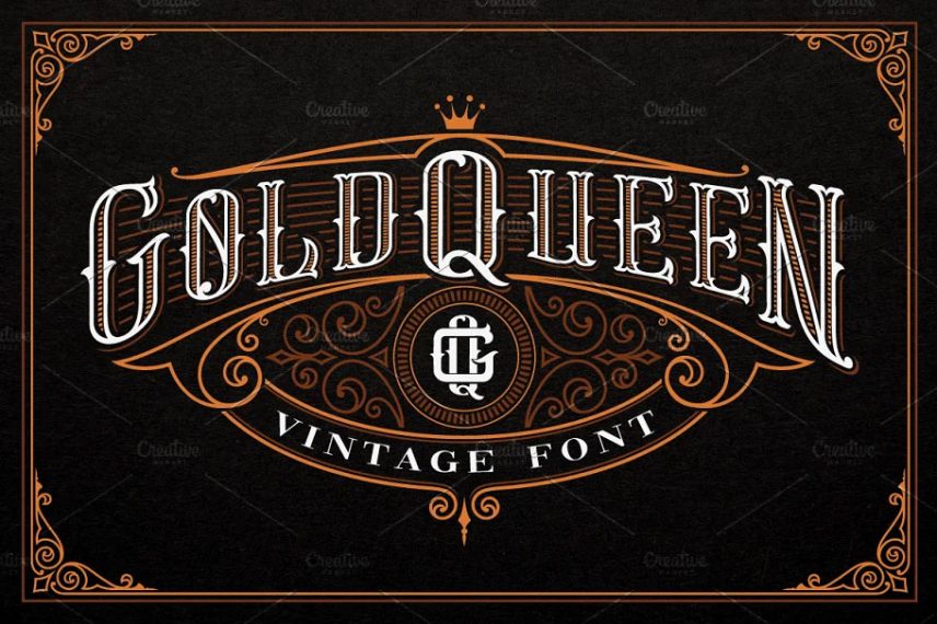 gold queen vintage whiskey font