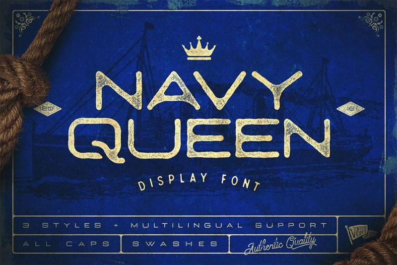 navy queen display hipster font