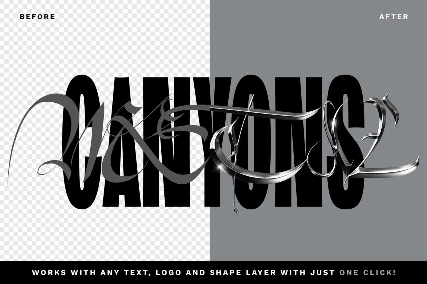 Realistic Metal Chrome Text Effect Vol.10 PSD Template - Before / After