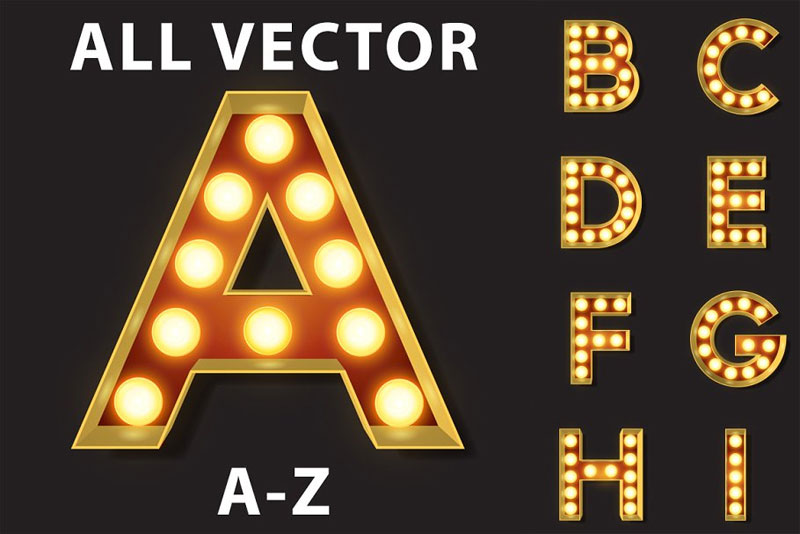 vector light bulb marquee letters marquee font