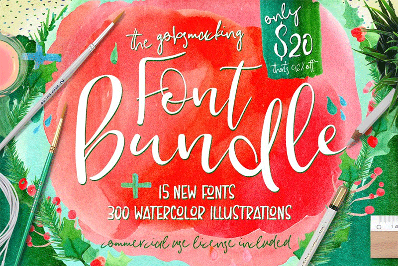 font watercolor bundle 92