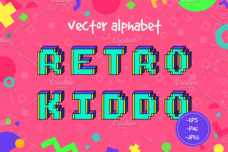 retro kiddo vector alphabet 90s fonts