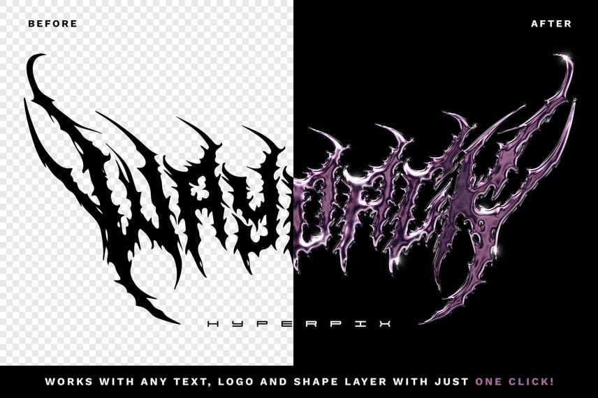 Death Metal Chrome Text Effect PSD Template - Before / After
