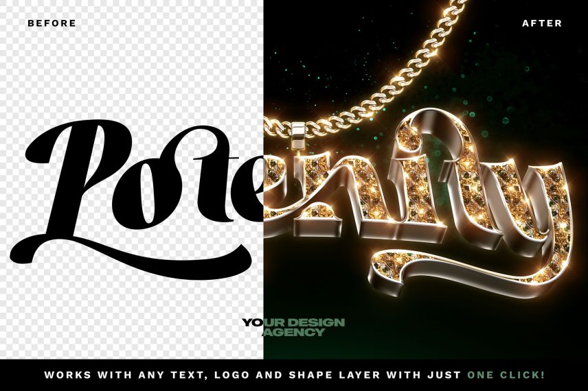 Golden Bling Logo PSD Mockup and Text Effect - Before After