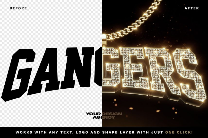 Diamond Bling Bling Text Effect - Logo Mockup - PSD Template - Before / After