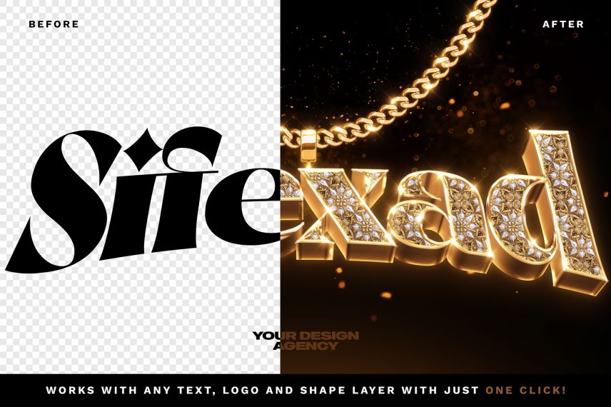 Gold Jewel Logo and Text Effect PSD Template - Before After