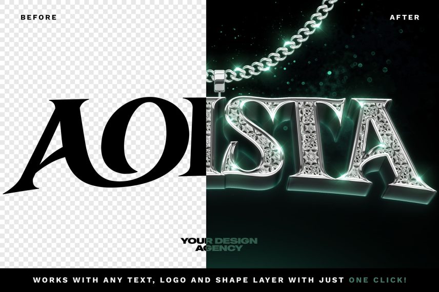 Silver Luxury Text Effect PSD Template - Before / After